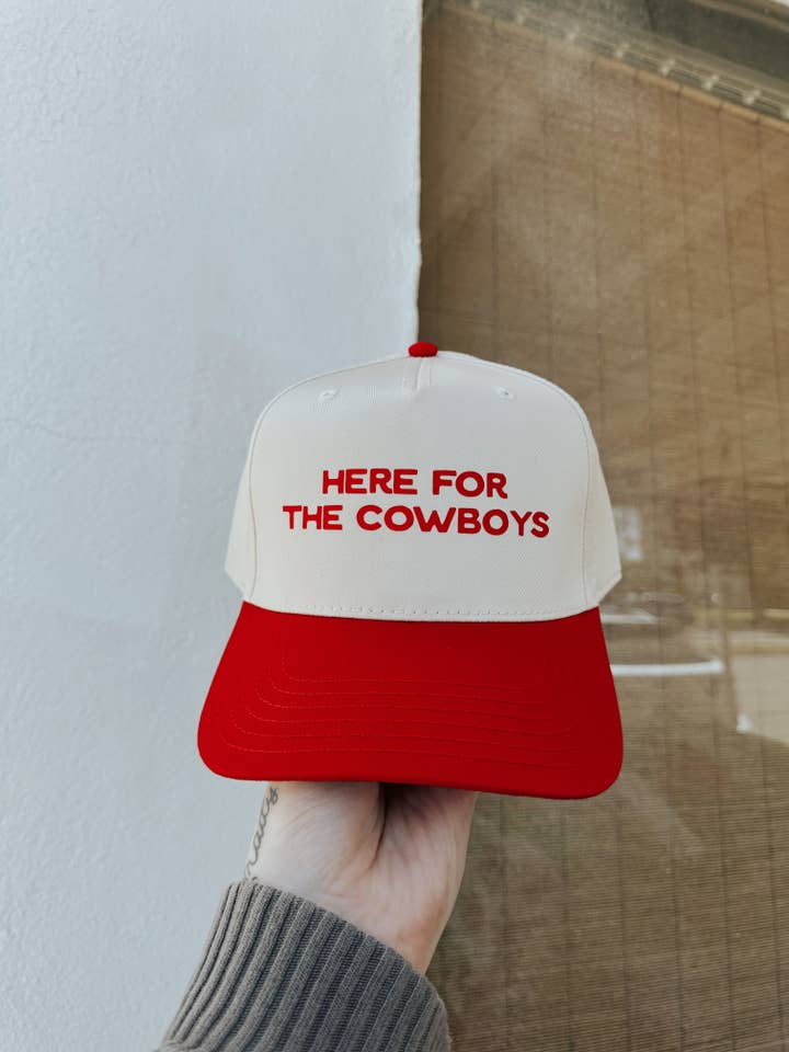 Here For The Cowboys Trucker Hat for wholesale by Grady Ln Boutique