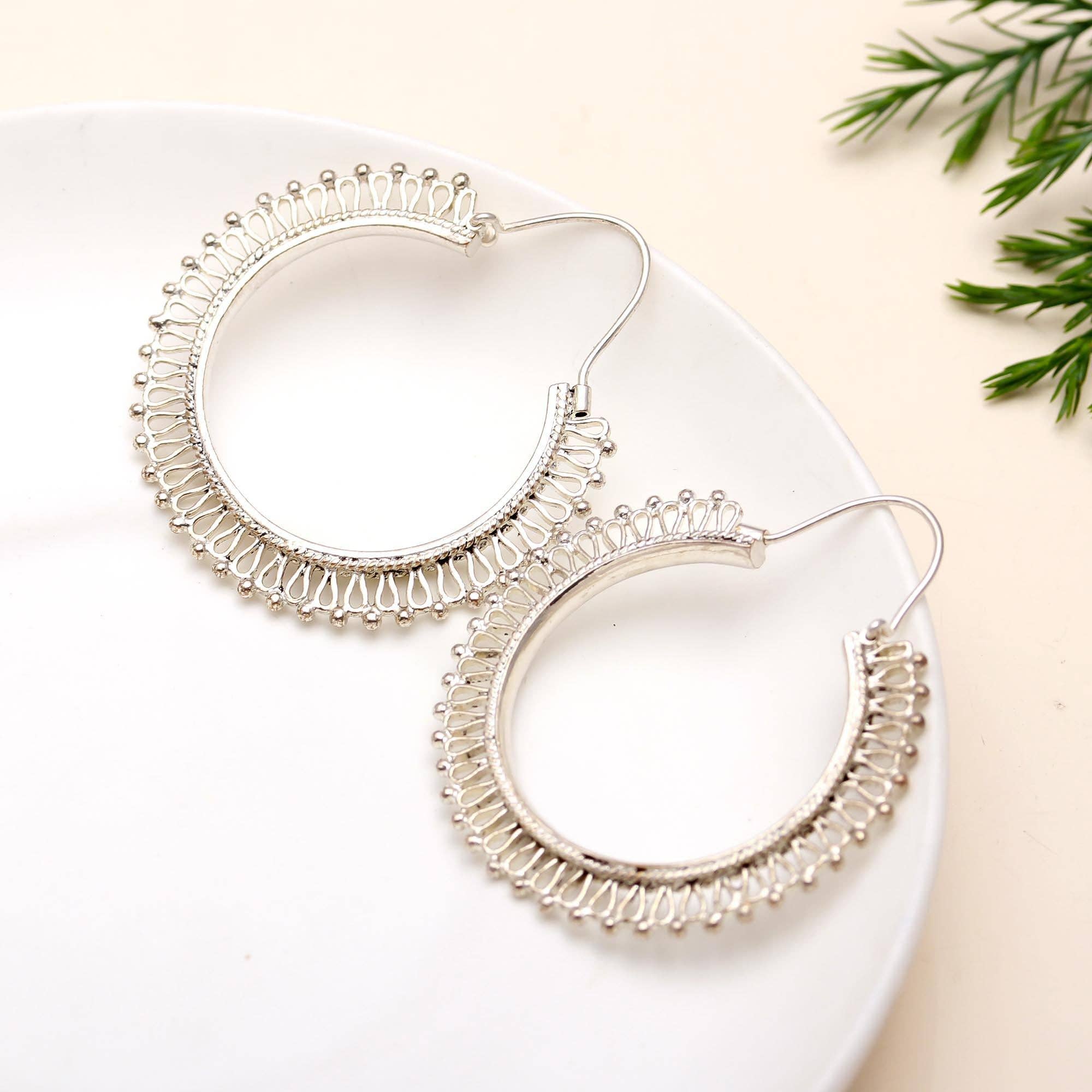 AG 925 JEWELLERY - Wholesale Hoop Earrings - 925 Silver Intricate Filigree Hoop Earrings0
