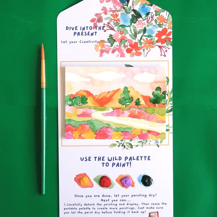 Pink Puddle Studio - Wholesale DIY Craft Kit - Mountain & Flowers Landscape Watercolor Paint by Number Kit0