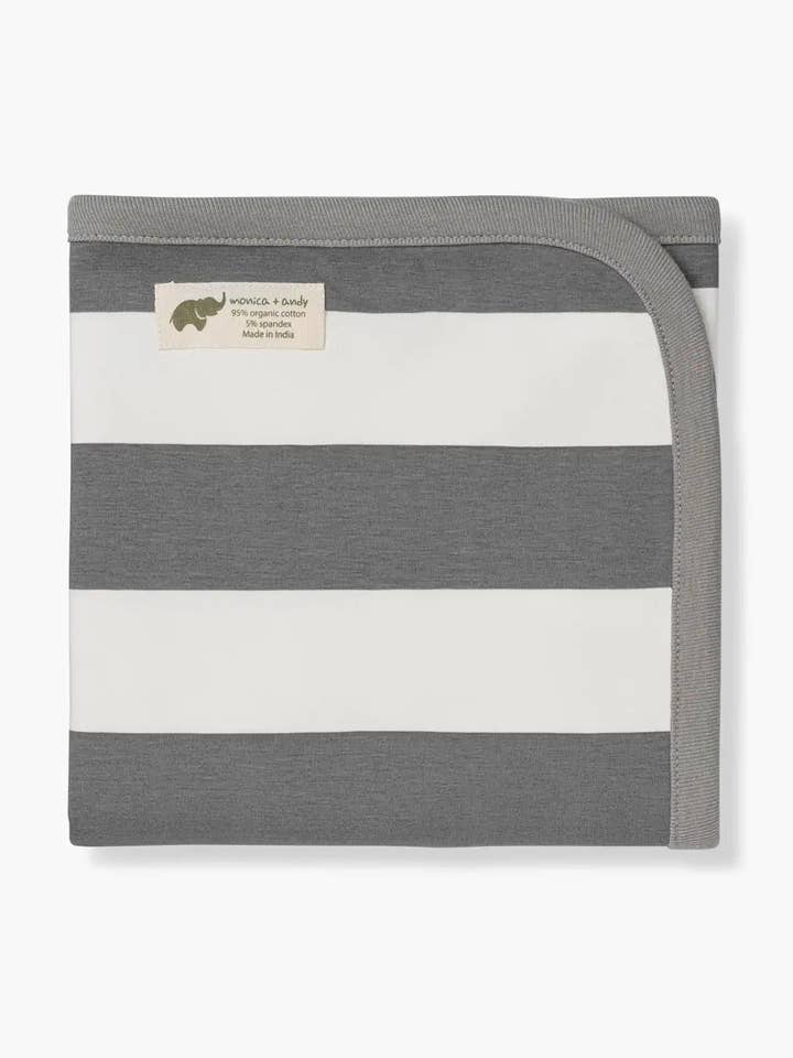 Coming Home Baby Blanket_Grey Cabana Stripe for wholesale by Monica + Andy
