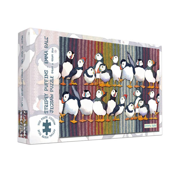 Stripey Puffins 1000 Piece Boxed Jigsaw for wholesale by Emma Ball Ltd