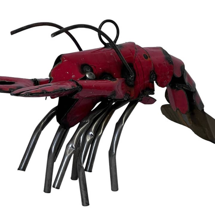 Metal Red Shrimp Sculpture for wholesale by Blue Goat Garden Decor