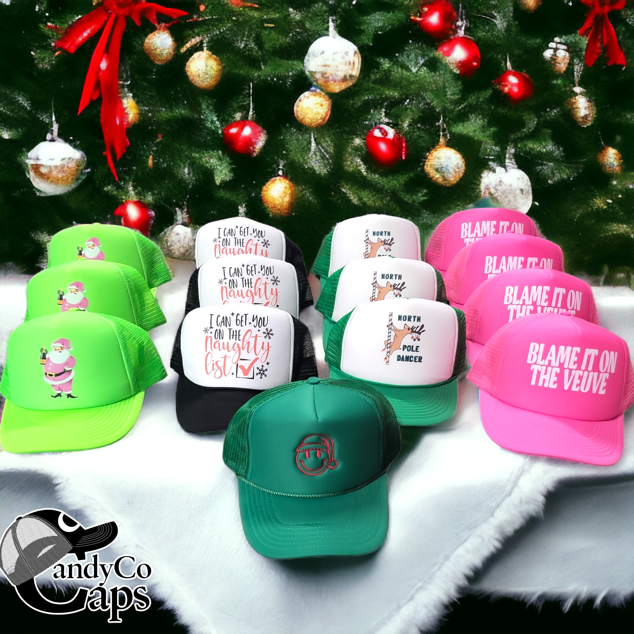 The Candy Collections - Wholesale Trucker Hat - Women's - Pink Santa Champagne Bottle Santa Veu Merry Trucker hat2