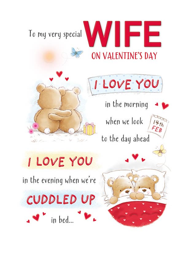 Valentinstagskarte, Ehefrau, Kuschelbären Text für den Großhandel von Piccadilly Greetings