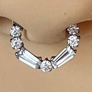 Titanium Silver CZ Septum Piercing (16G | 8mm or 10mm | Titanium | Silver or Gold) for wholesale by Elara Body Jewelry