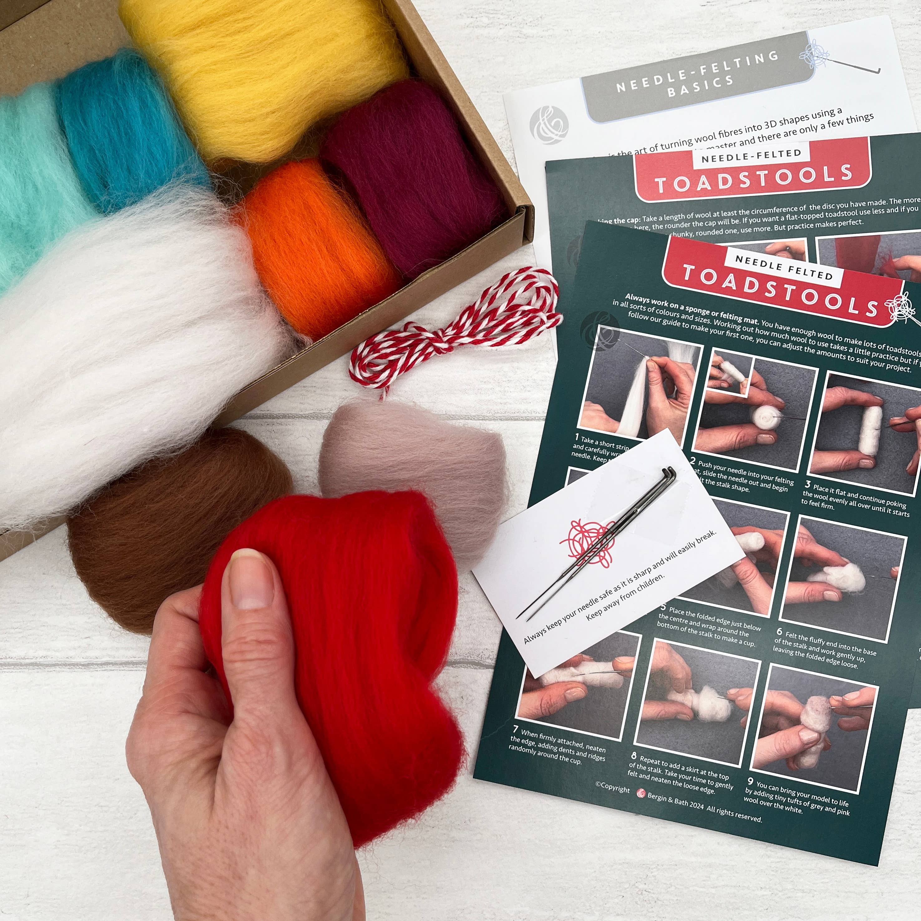 Bergin & Bath - Wholesale DIY Craft Kit - Needle Felting Kit, Toadstools2