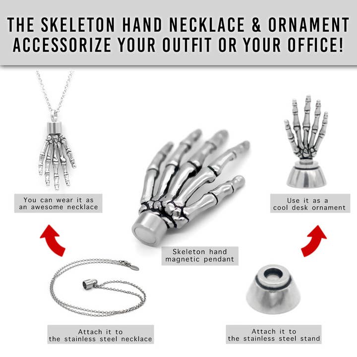 Controse - Wholesale Pendant/Charm Necklace - “High Five” Skeleton Hand Necklace With Magnetic Ornament7