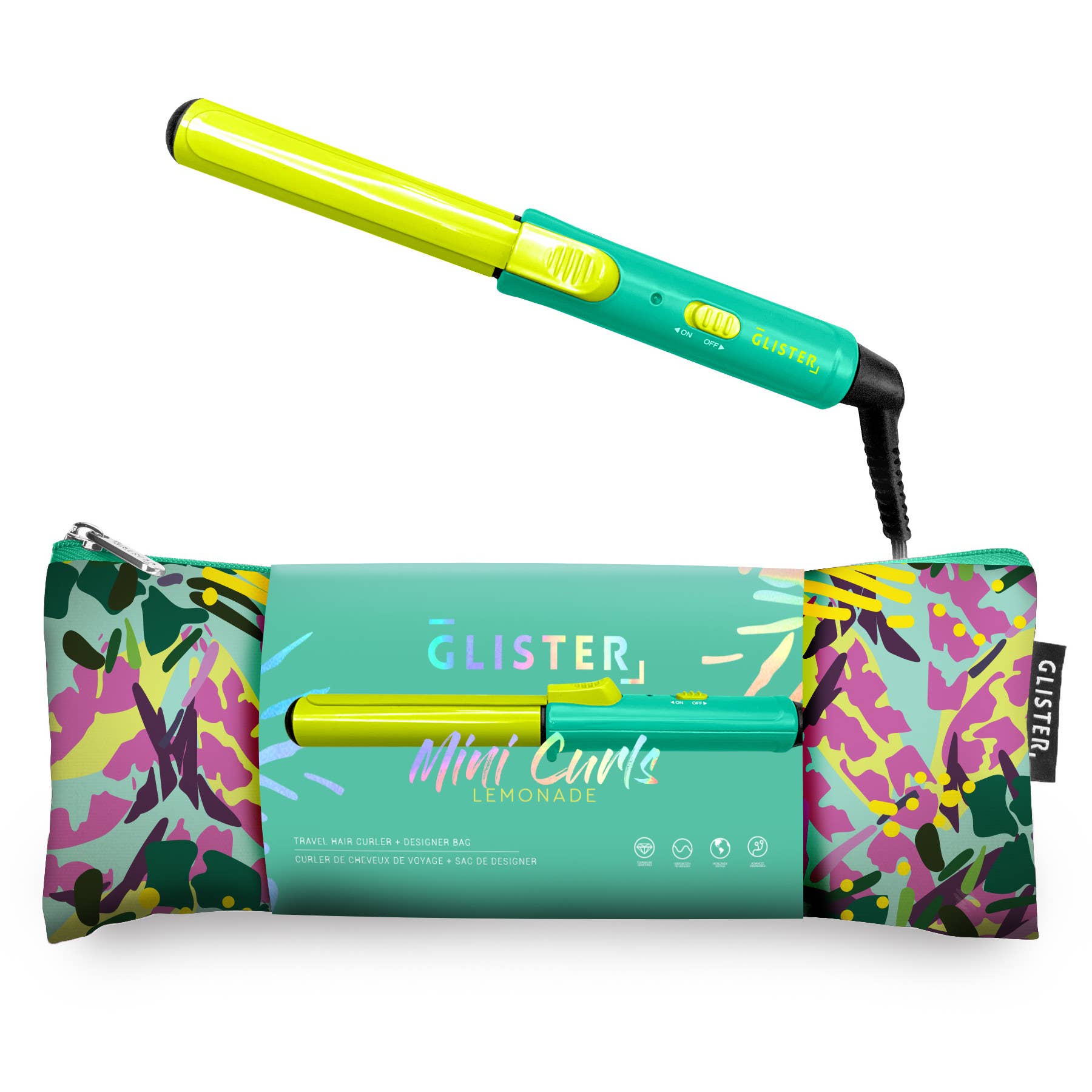 Glister – Ferro/varinha de frisar por atacado – Glister Mini Curls Modelador de Cabelo de Viagem com Molas + Bolsa Designer23