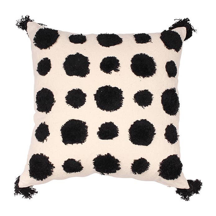 Dot Tassel Cushion Cover Black for wholesale by Harman Inc