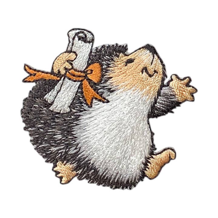 Hedgehog with Diploma - Embroidered Iron on Patch for wholesale by Wholesale Applique