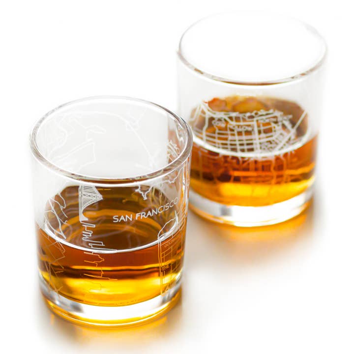 San Francisco Whiskey Map Glass (Set of 2) for wholesale by RES|SCU