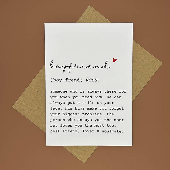 Boyfriend Definition Greeting Card for wholesale by Swale Studios