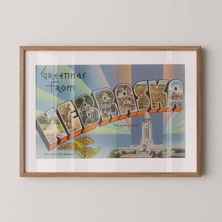 Groeten uit Nebraska Ansichtkaart Fijnkunst Papierafdruk voor wholesale door Retrospect Studios