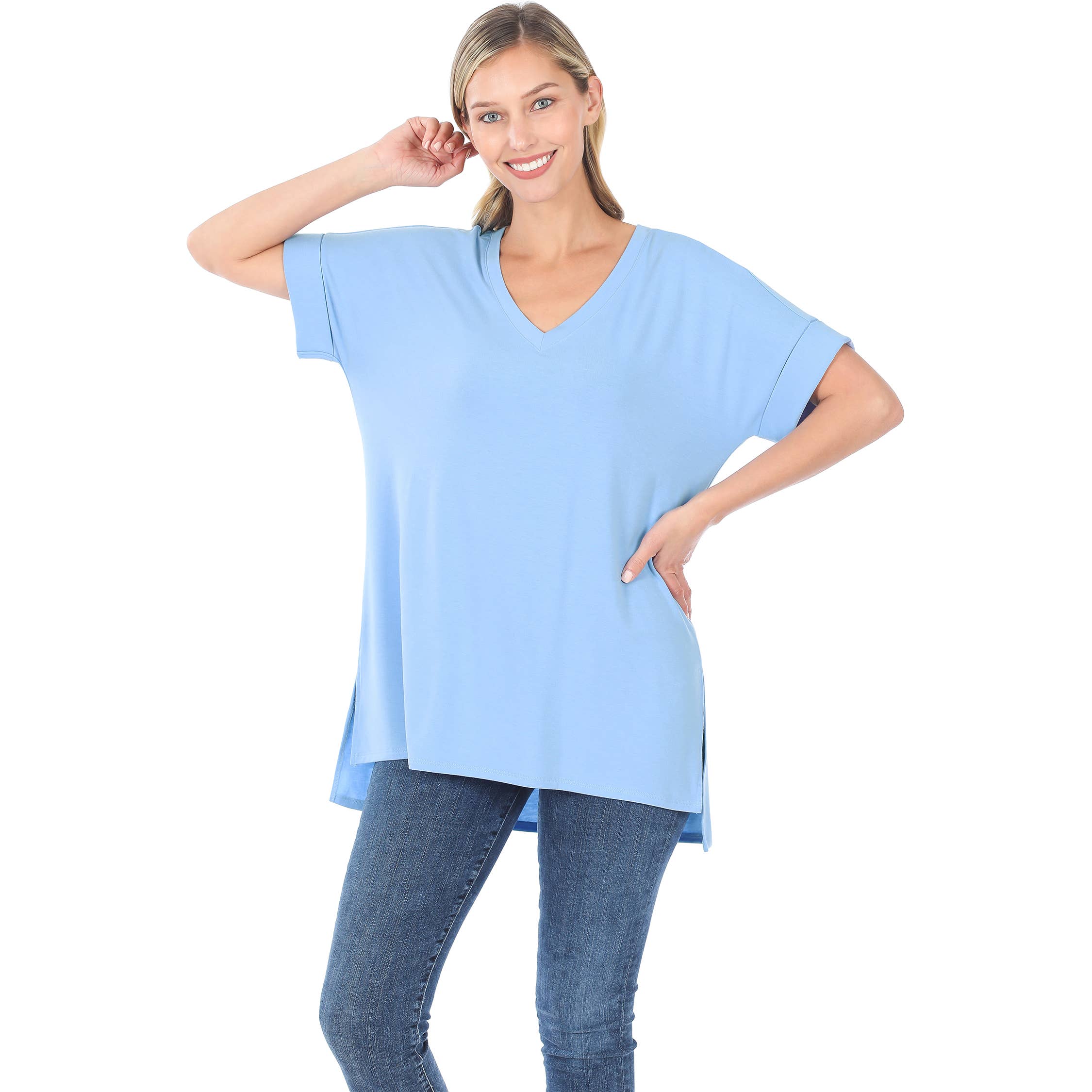 42POPS - Wholesale Tunic - Women's - `.Short Sleeve Side Slit Hi Low Hem19