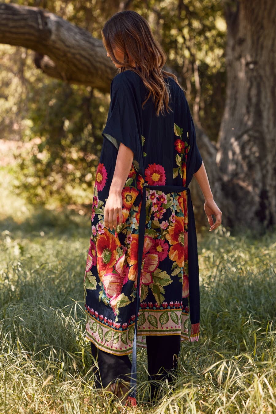 Oddi - Vente Kimono – femme - Kimono Duster Imprimé à Bordure Florale Géante Plus3