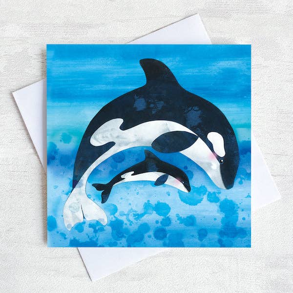 Leap of Faith Orca Marine Greetings Card for wholesale by Joanne Wishart