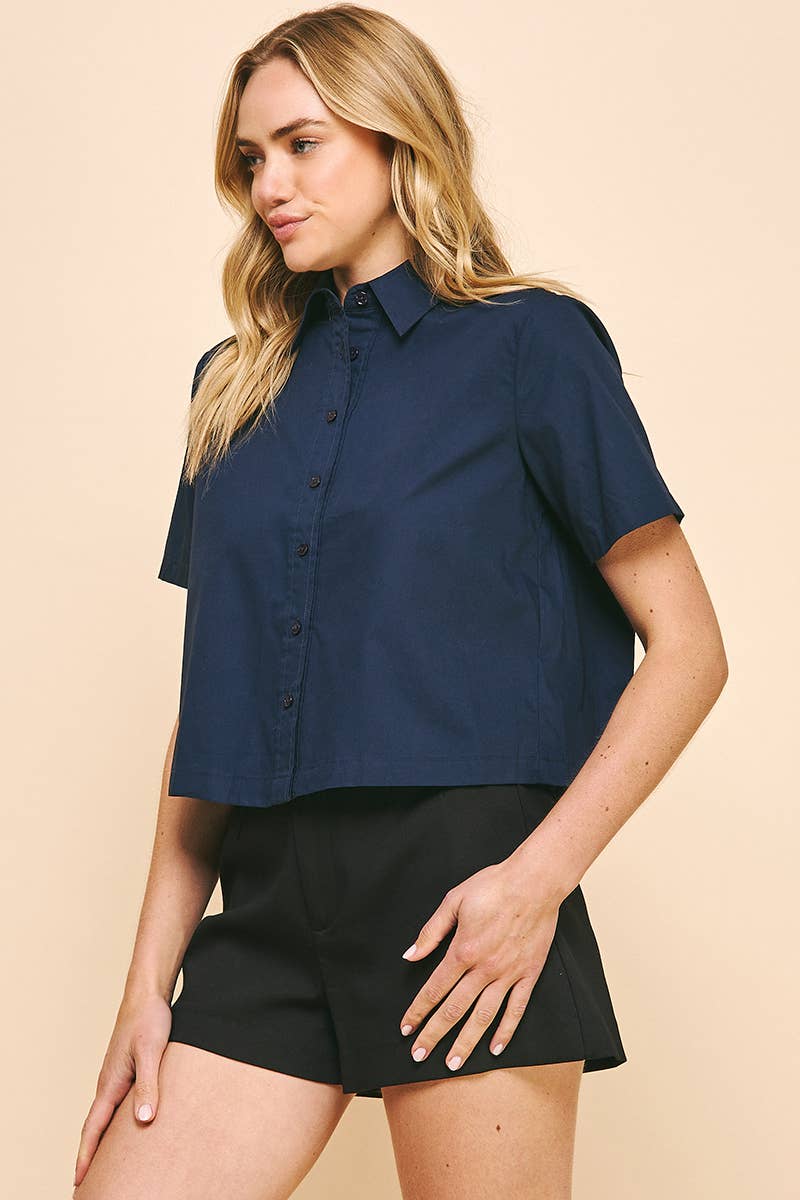 PINCH - Wholesale Button Down Shirt - Women's - SS CROPPED SHIRT - NAVY2