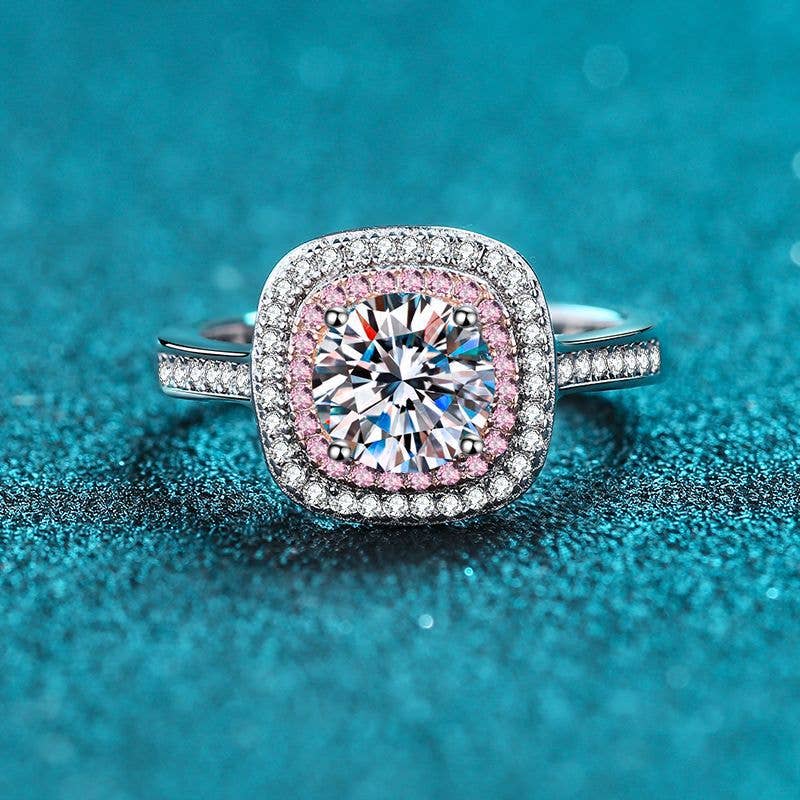 Perimade & Co. LLC - Wholesale Engagement Ring - Pink Halo Moissanite Engagement Ring in 925 Sterling Silver2
