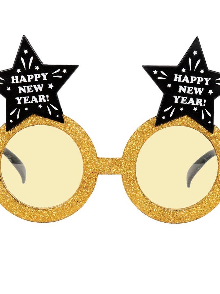 Occhiali stelle Buon Anno - oro e nero per la vendita all'ingrosso da parte di P'tit Clown