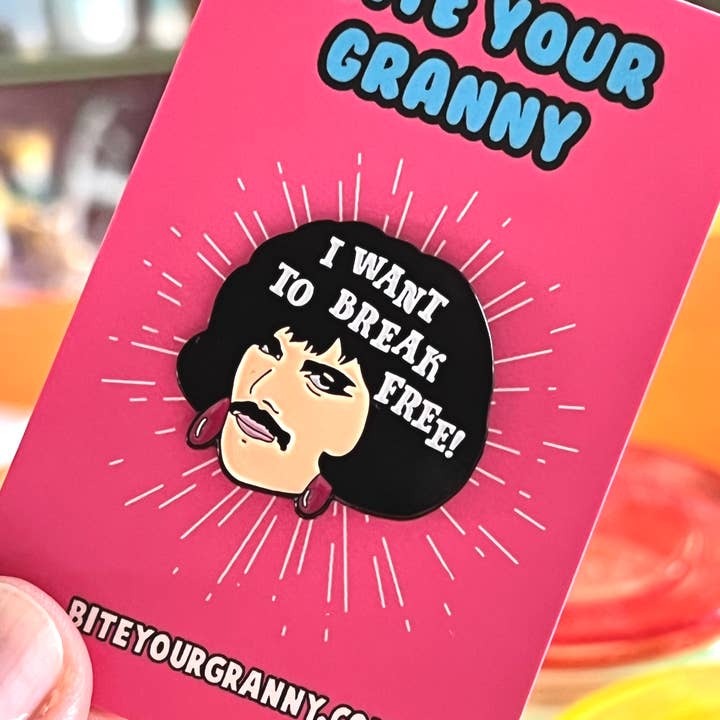 Bite Your Granny - Vente Épinglettes/boutons - Insigne en émail lyrique Freddie Mercury des années 1980