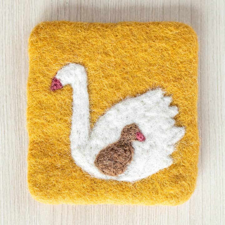 Swan Coaster, 100% Wool, Needle Felted, Handmade    for wholesale by Everest Pet Supply & Gifts