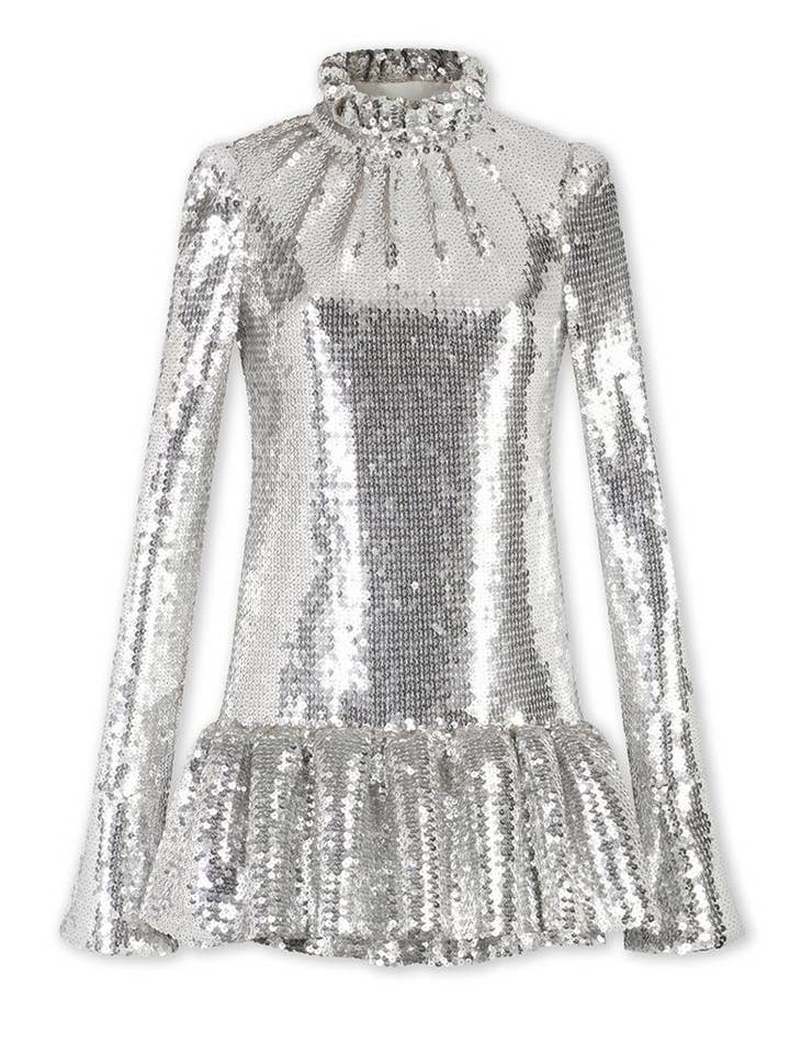 Silver DR0109 Sequin Ruffle Mini Dress - Dazzle in Style for wholesale on Faire0