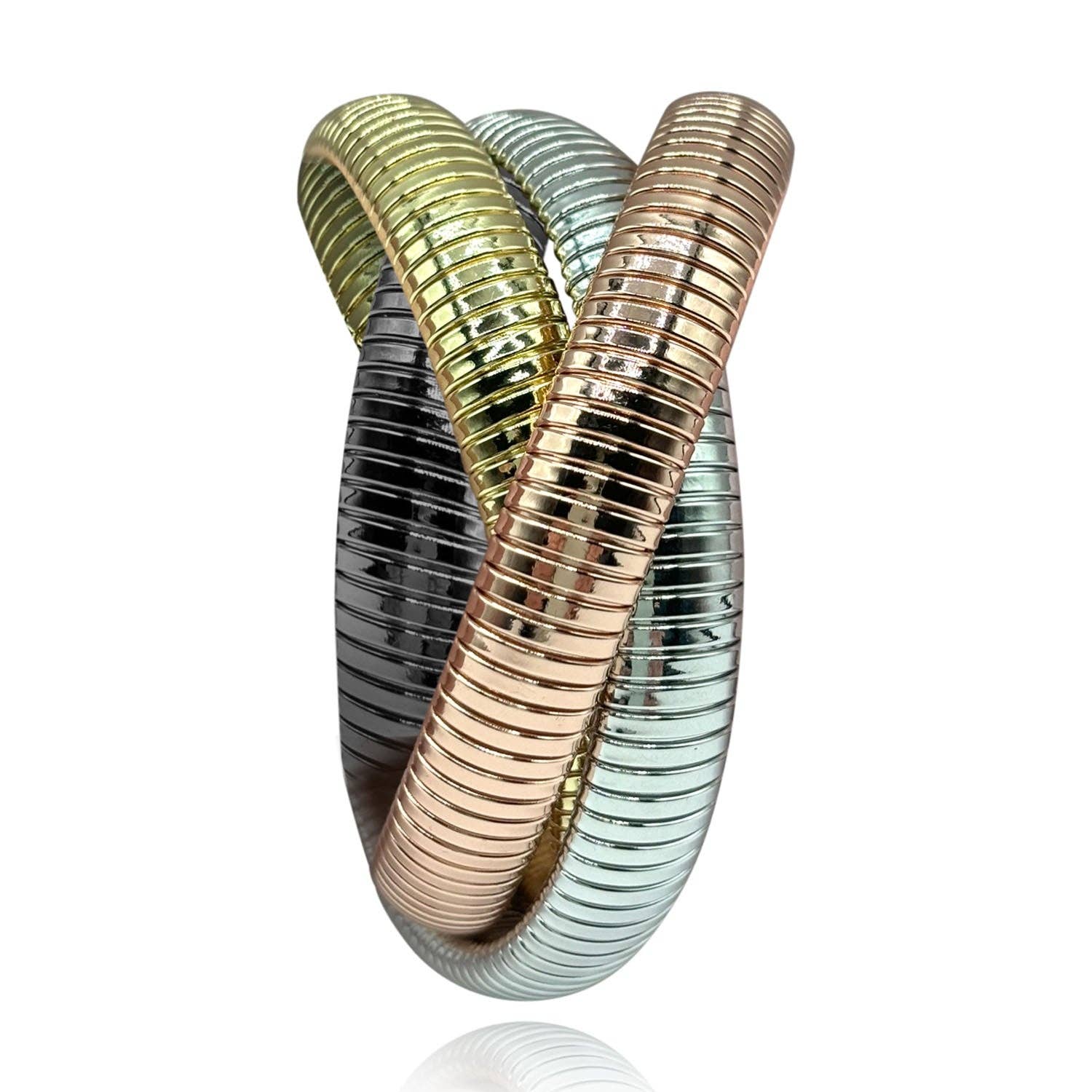 Michael Nash Jewelry - Wholesale Bangle Bracelet - Elisabeth Triple Strand Cobra Bracelet: Rose Gold, Gold, And Silver Plated0