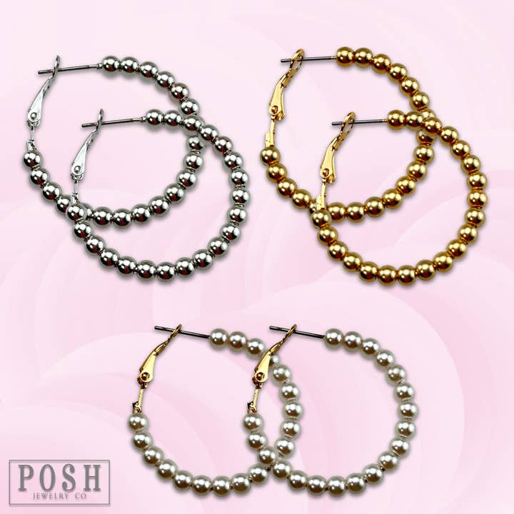 Boucle d'oreille créole à perle ronde pour la vente par Pink Panache Brands