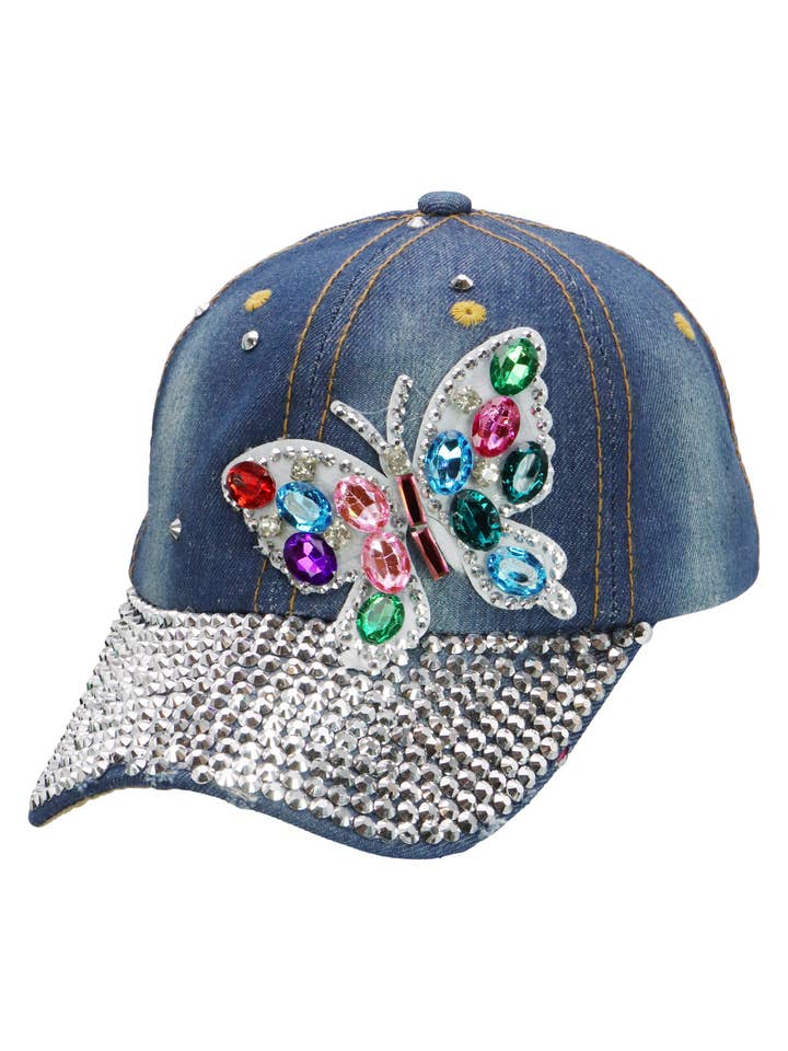 Boné de beisebol borboleta Bling Rhinestone Colorido por atacado de Cap Zone