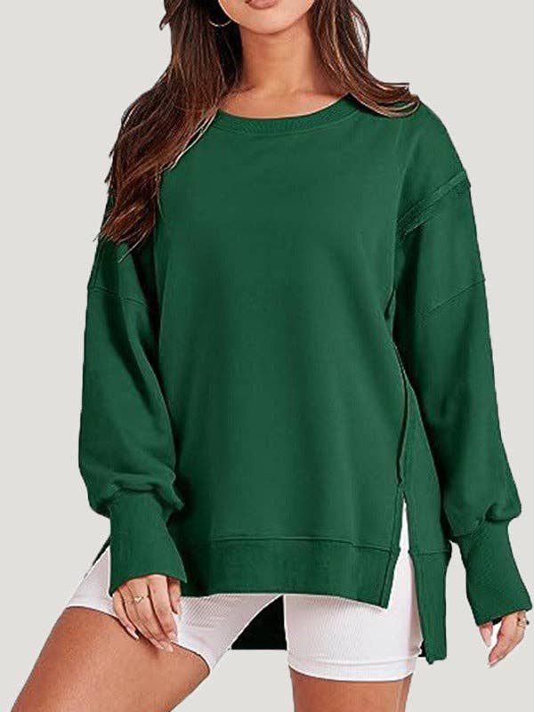 UZ Wholesale Store - Wholesale Sweatshirt - Women's - High-Low Long Sleeves Fringed Solid Color Split-Joint Split-Side Round-Neck Sweatershirt0