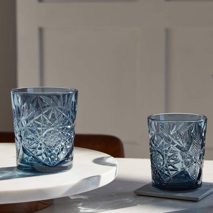 Libbey - Wholesale Cocktail/Liquor Glass - Libbey Hobstar Blue Rocks DOF Glasses, 12oz, Set of 4