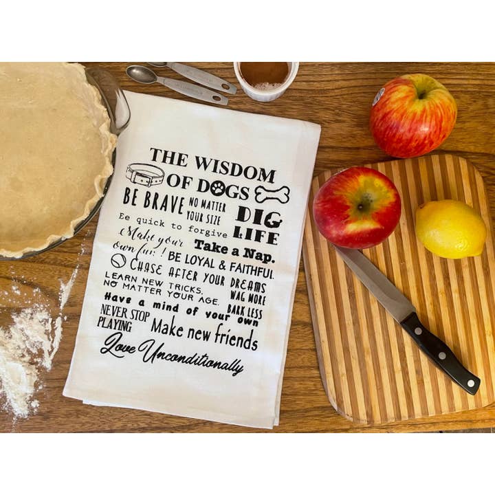 The Wisdom of Dogs - Screen Printed Cotton Flour Sack for wholesale by Bewilderberries