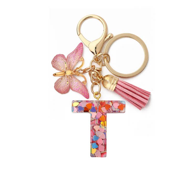 ACCITY - Wholesale Keychain - Women's - Glitter Resin Letter Butterfly Keychain_CWMM686619
