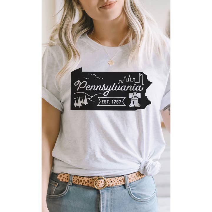 Pennsylvania State Outline Graphic Tee for wholesale by Kissed Apparel