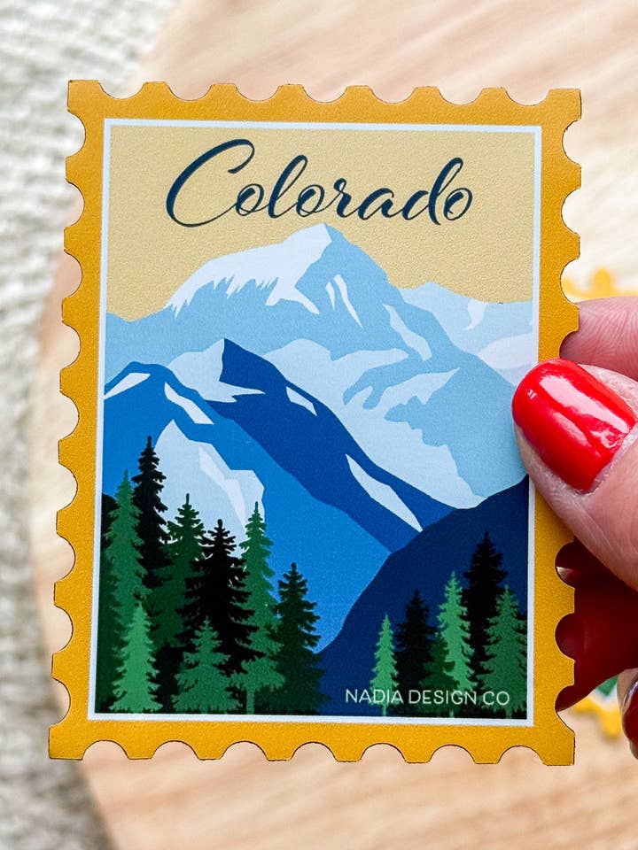 Colorado Mountains Stamp Magnet for wholesale by Nadia Design Co
