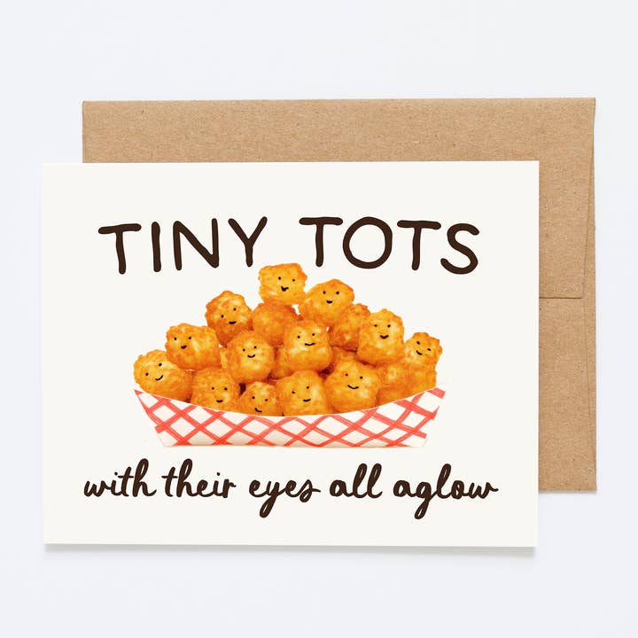 Winzige Knirpse Wortspiel-Weihnachtsgrußkarte | Tater Tots für den Großhandel von Silly Goose Greeting Co.