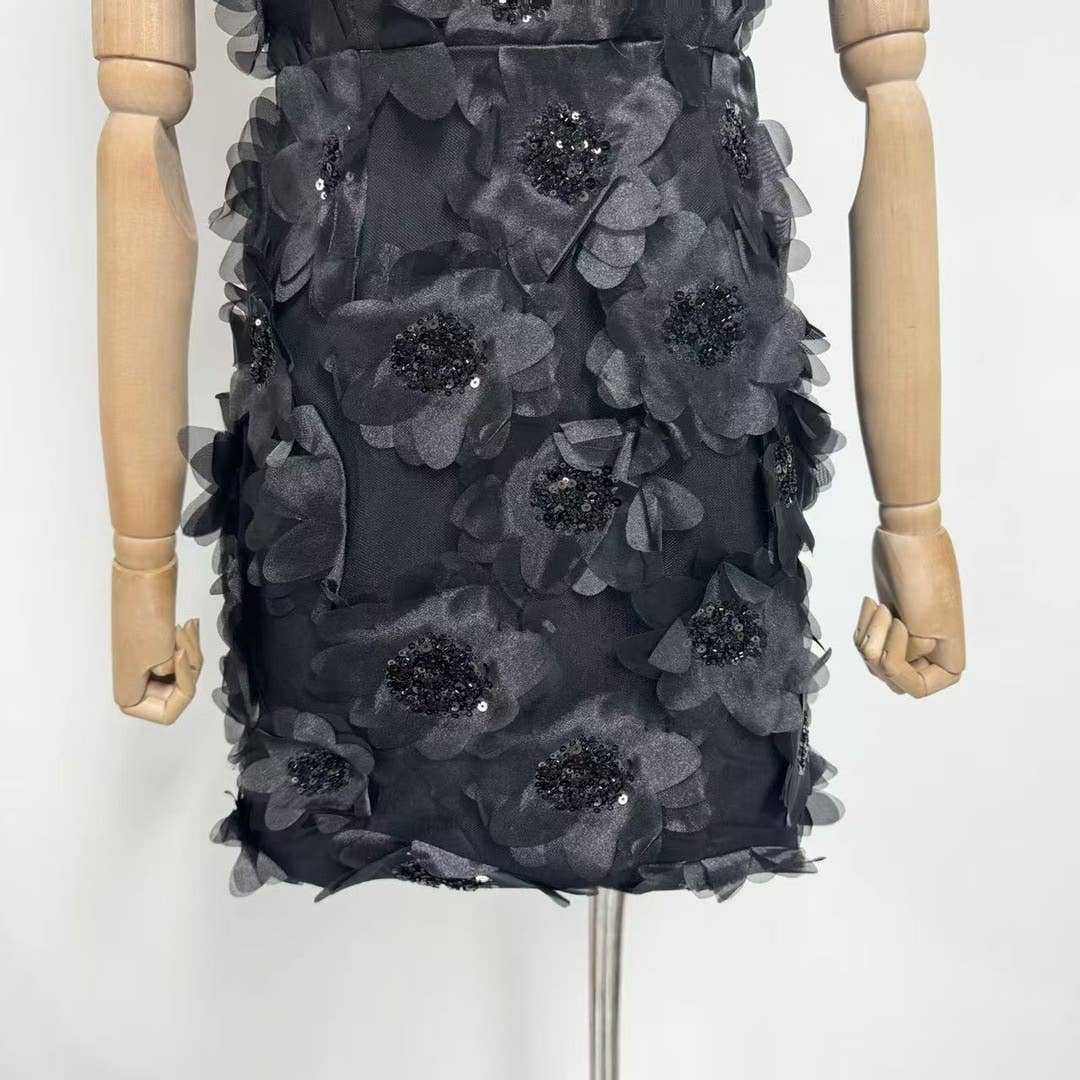 Productseeker - Wholesale Dress - Women's - DR751Y Halter Neck Sequin 3D Floral Backless Mini Dress5