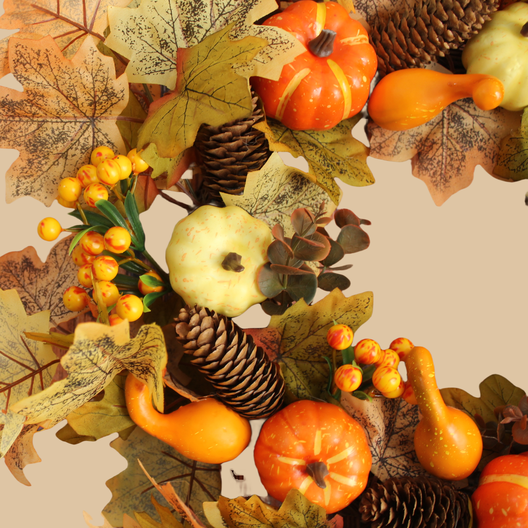 ACNITE(We cover U.S. import duties) - Vente Couronne - Couronne d’automne avec citrouilles décoratives pour la fête de Thanksgiving3