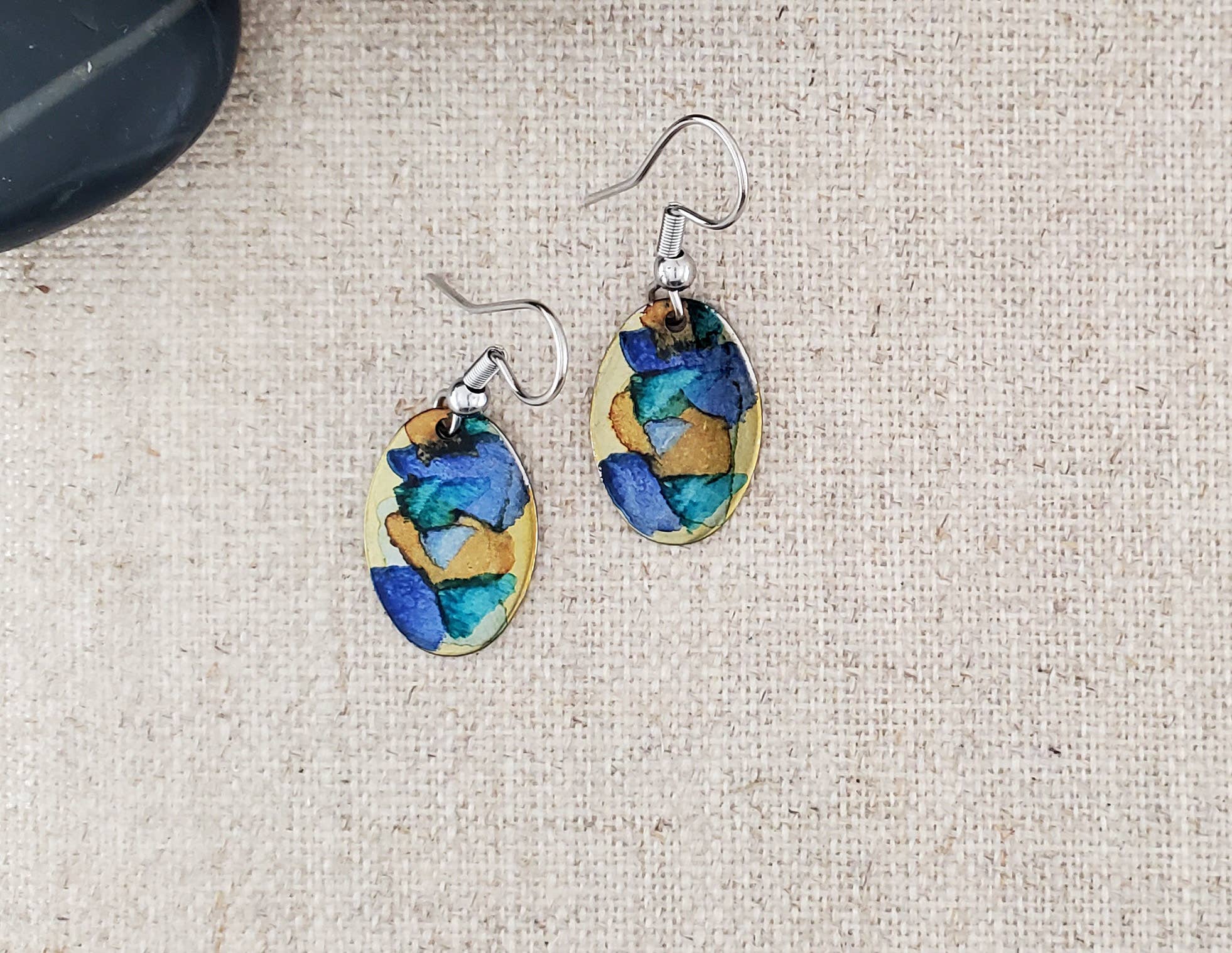 Covaly Artisan Jewelry - Wholesale Dangle Earrings - Alcohol Ink Stainless Steel Small Oval Earrings1