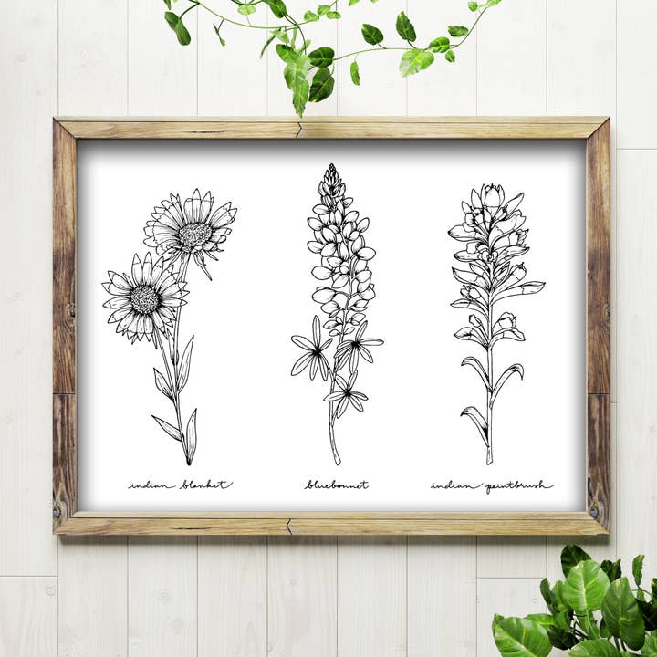 Wildflower Trio - 5x7, 8x10, 11x14 Art Print for wholesale by Billie Claire Illustration (Handmade)