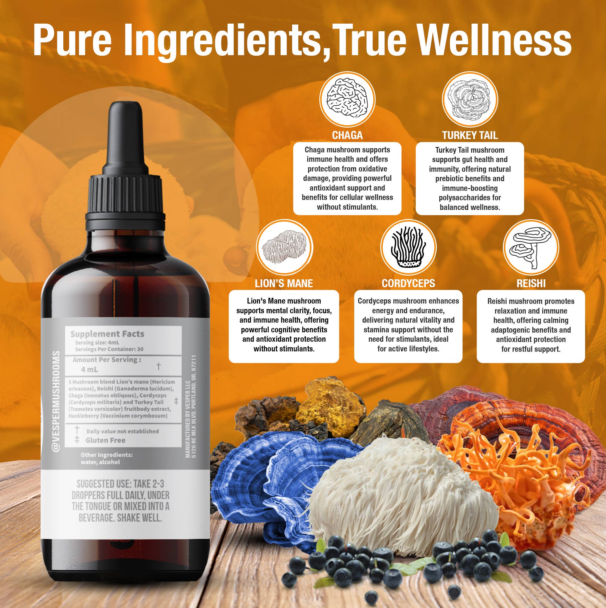 Vesper Mushrooms - Wholesale Tincture - Gray Matter 5 Mushroom Blend - Spagyric  (4oz./120ML)2