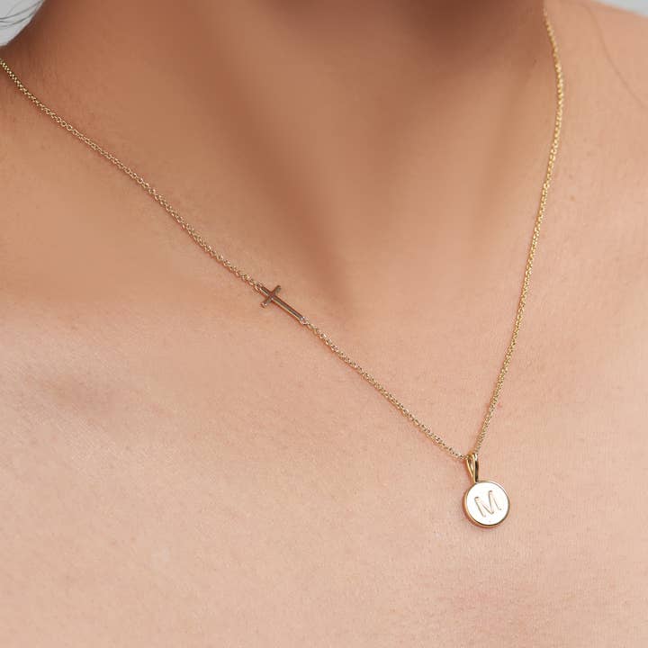 gold simple blessing disc initial necklace for wholesale by Cool and Interesting