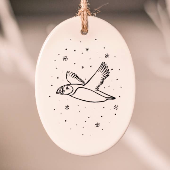 Flying Puffin Ceramic Tree Decoration for wholesale by frog and gnome