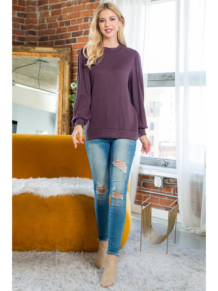 You & Me - Vente Haut en maille – femme - VENTE ! ! ! PPT21143 - HAUT À MANCHES BOUFFANTES À COL ROND - ANTHRACITE18