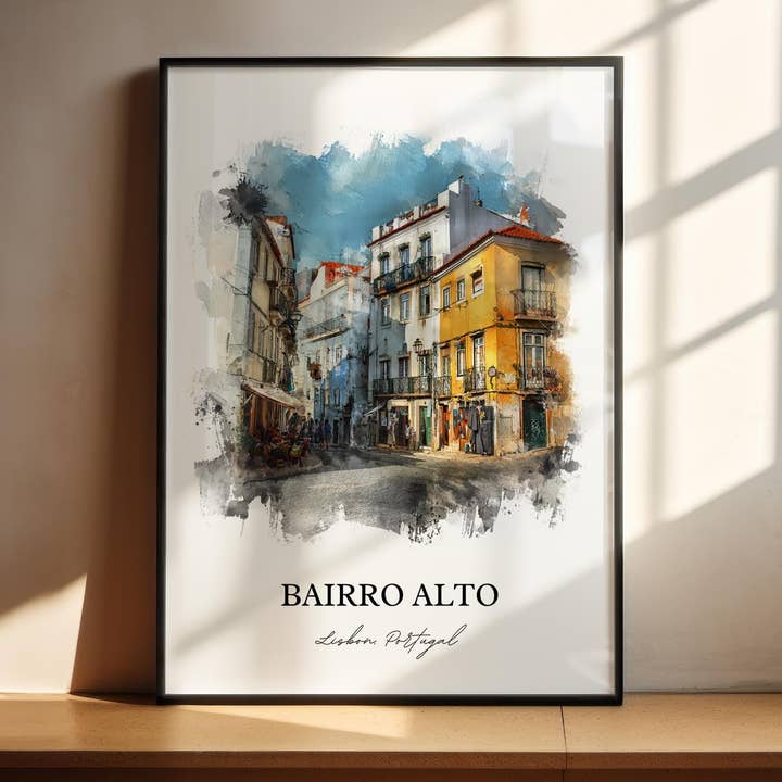 Arte de Parede do Bairro Alto, Impressão do Bairro Alto, Arte em Aquarela de Lisboa, Presente de Lisboa Portugal, Impressão de Viagem a Lisboa, Poster de Viagem, Presente de Inauguração de Casa por atacado de Premium Travel Art