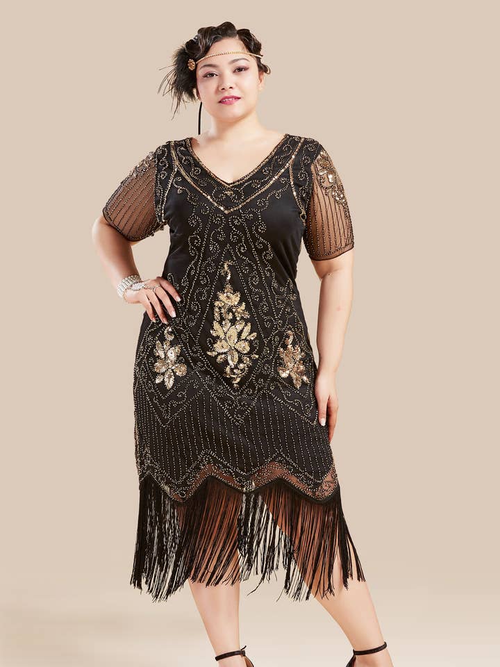 Vintage Paisley Flapper Fringe Plus Size Dress for wholesale by BABEYOND