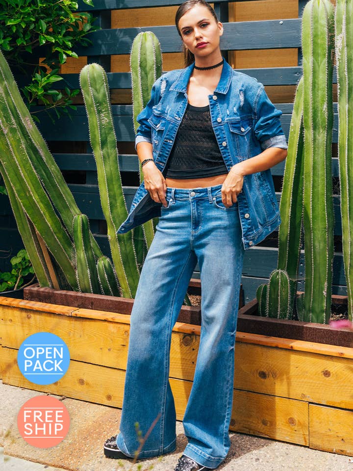 MEDIUM OPEN PACK High Rise Wide Leg Jeans WEP3549 for wholesale on Faire