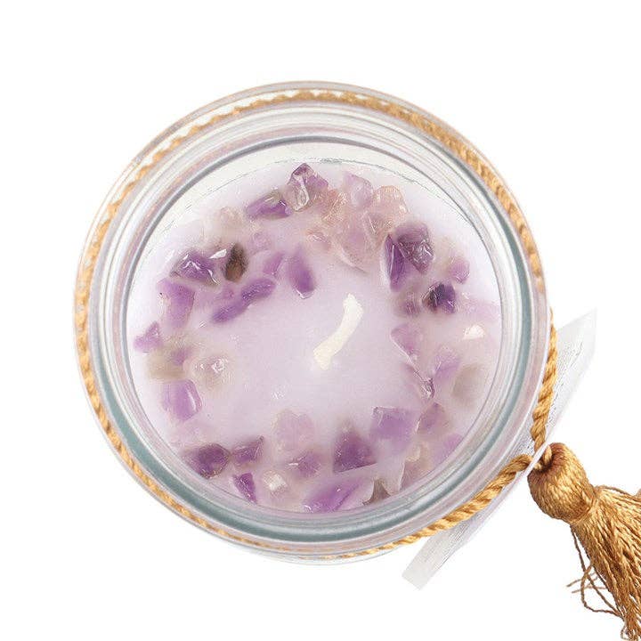 Something Different Wholesale - Wholesale Jar/Filled Candle - Blackberry Tube Candle with Amethyst Crystals