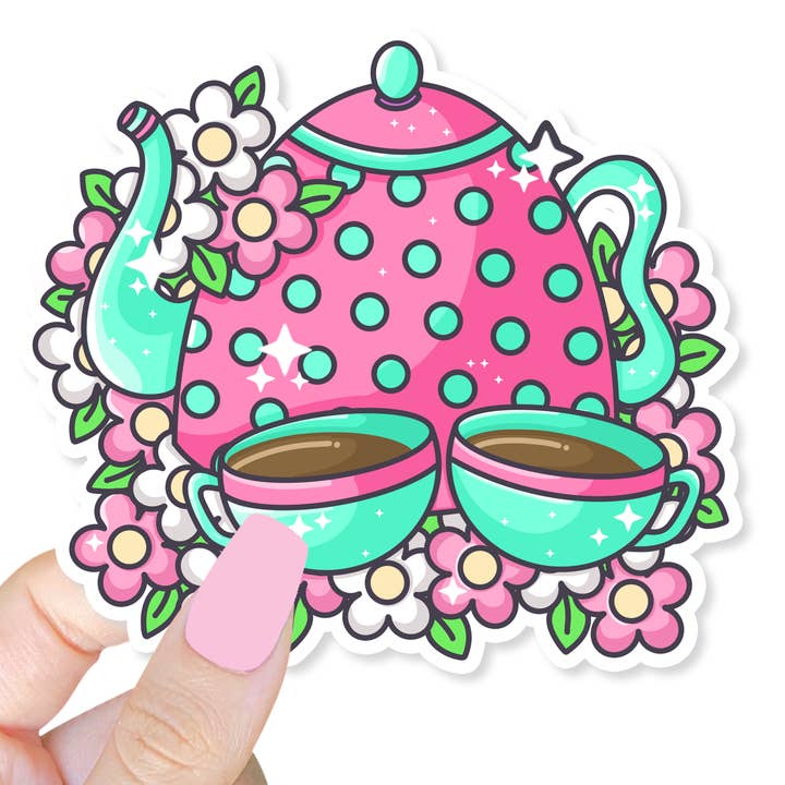 Cute Tea Pot Mint and Magenta Sticker for wholesale by Lil Charmery