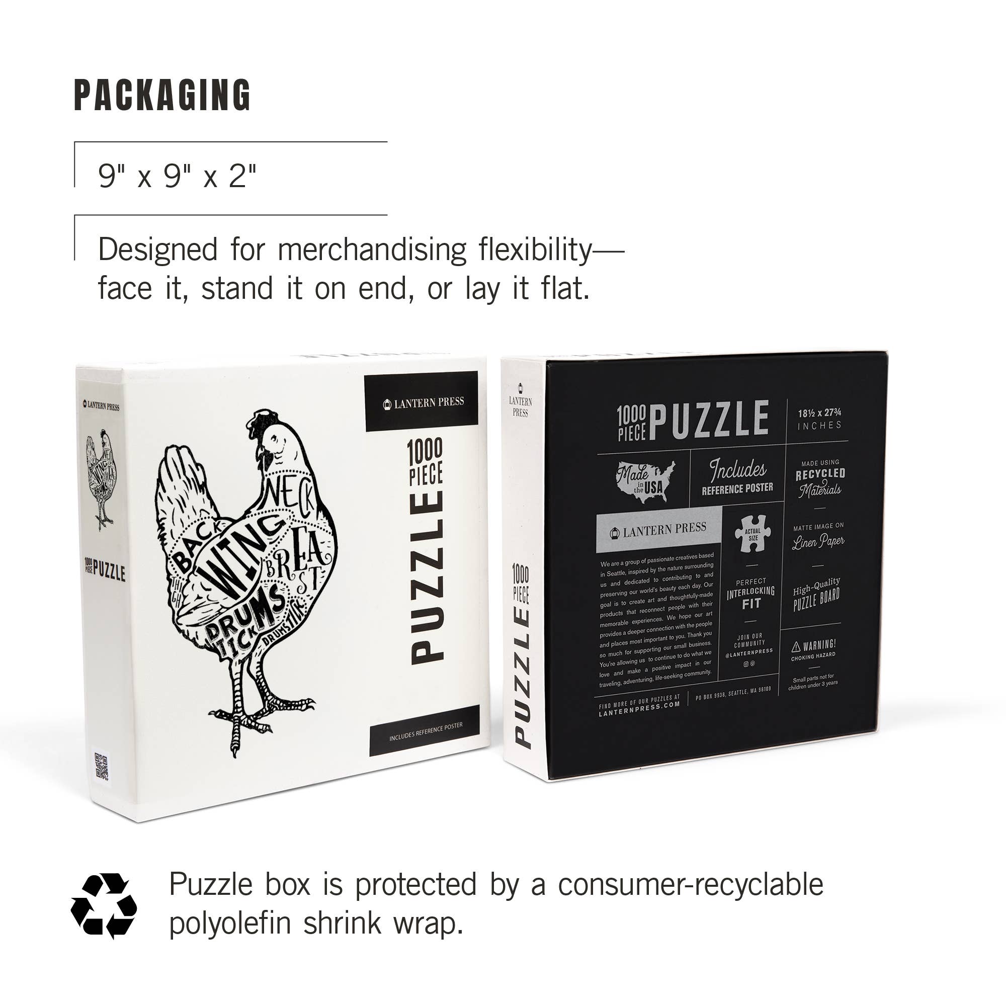 Lantern Press - Wholesale Puzzle - Adult - 1000 PIECE PUZZLE Chicken, Butchers Block Meat Cuts Chicken7